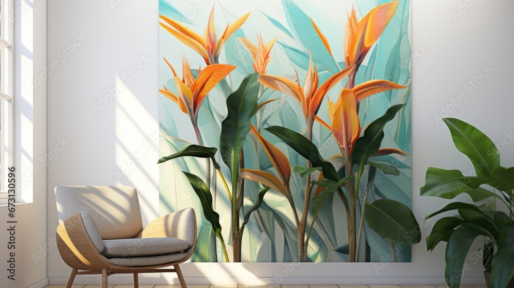 Modern interior of living room with lot of plants.