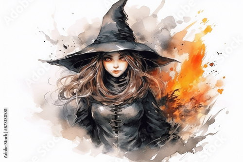 Watercolor witch illustration isolated on white background