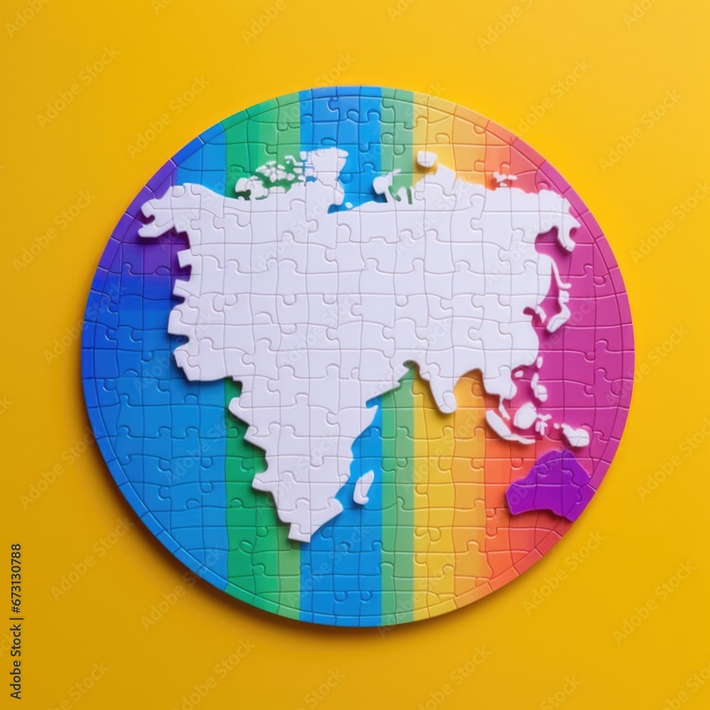 An abstract model of the earth made of a variety of colorful puzzles. Autism Awareness Day