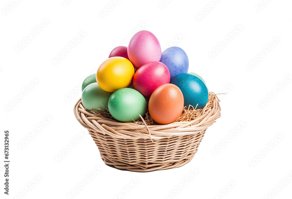easter eggs in Wicker basket isolated on transparent background easter eggs in Wicker basket isolated on transparent background