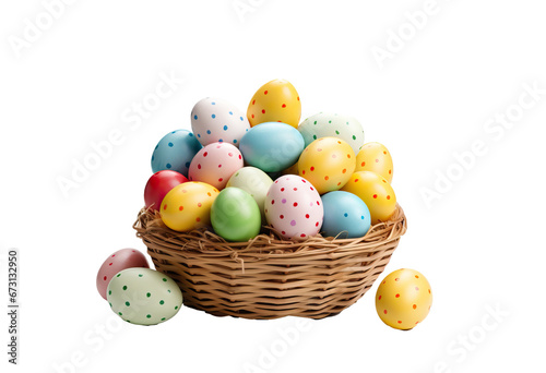 Basket of colorful Easter eggs isolated on transparent background