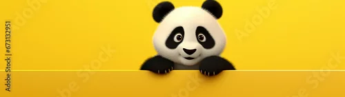 Obraz  Banner or header  with cute cartoon baby panda on isolated yellow background.