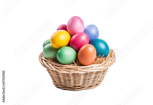 easter eggs in Wicker basket isolated on transparent background