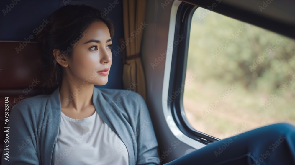 Women traveling by train Women traveling by train