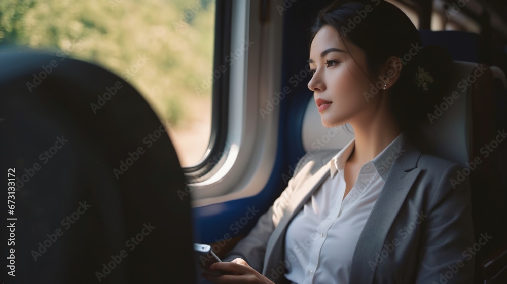 Women traveling by train