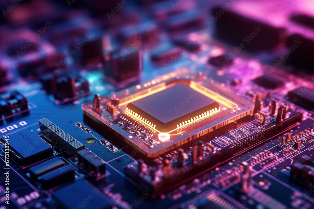 Detailed macro photo into information technology CPU chip core. A close up view of a motherboard procesor. Ai generated Detailed macro photo into information technology CPU chip core. A close up view of a motherboard procesor. Ai generated