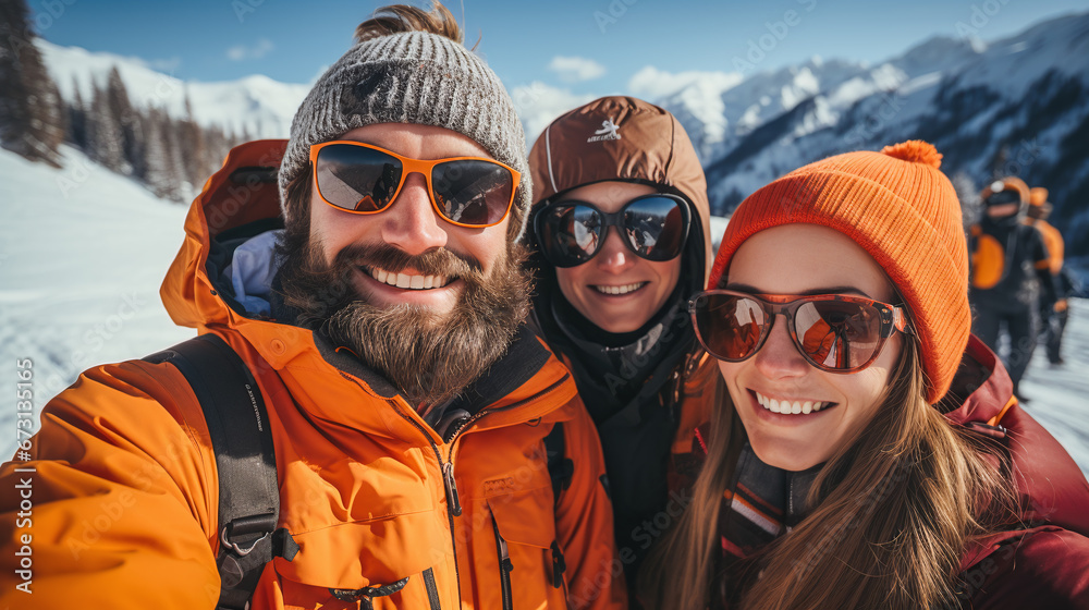 happy group of people in the mountains in winter happy group of people in the mountains in winter