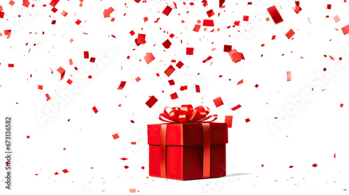 red gift floating spreading Confetti surprise