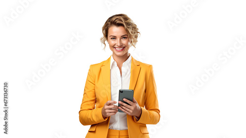 portrait white American woman use phone business
