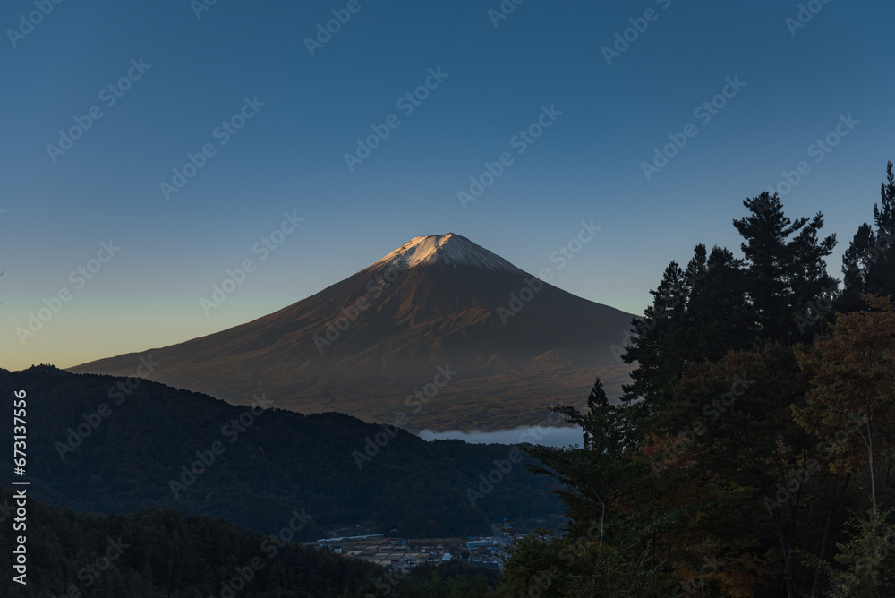 Landscape of Fuji Mountain. Iconic and Symbolic Mountain of Japan. Scenic Sunrise Landscape of Fujisan at Morning Time, Kawaguchiko,