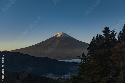 Landscape of Fuji Mountain. Iconic and Symbolic Mountain of Japan. Scenic Sunrise Landscape of Fujisan at Morning Time, Kawaguchiko, © siwarit01