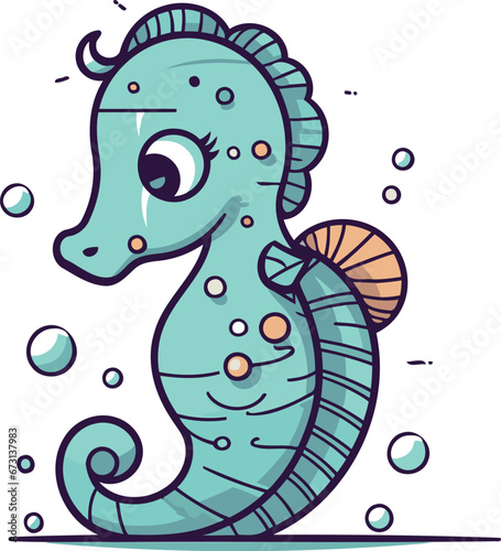 Cute cartoon seahorse. Sea animal. Vector illustration.