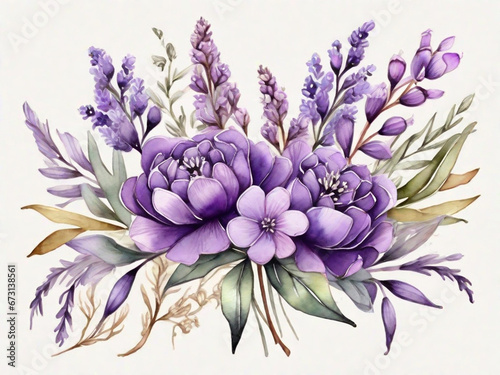 Watercolor Lavender Bouquet  generative ai