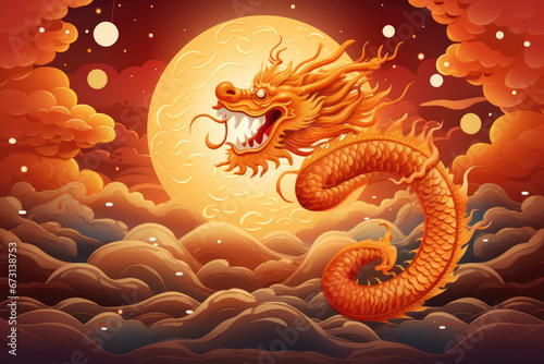 Happy chinese new year 2024 , the glowing dragon zodiac