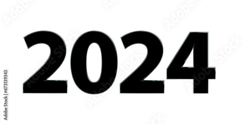2024 plakative 3D-Schrift, schwarz, 3D, exklusiv, metallisch, edel, Jahreswechsel, Kalender, Neujahr, Datum, Freisteller, Alphakanal, Rendering
 photo