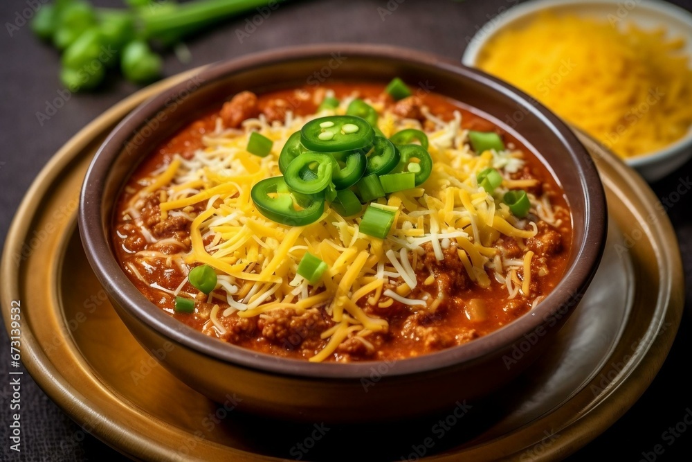 Baked chili con carne with cheese