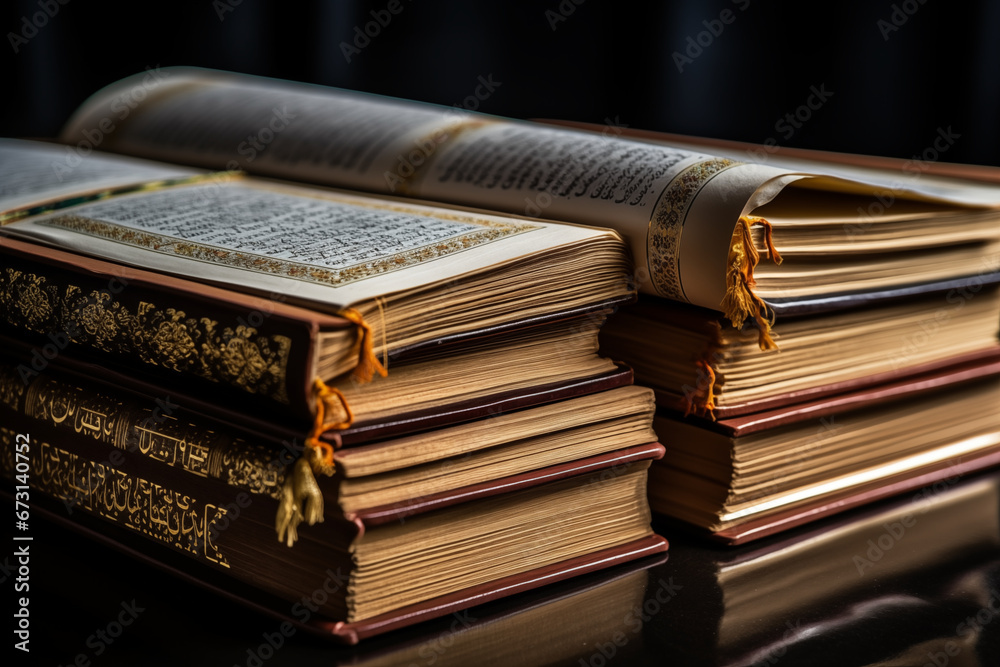 A mesmerizing view of the Quran pages fluttering in the breeze, portraying the spiritual connection of the faithful, creativity with copy space A mesmerizing view of the Quran pages fluttering in the breeze, portraying the spiritual connection of the faithful, creativity with copy space