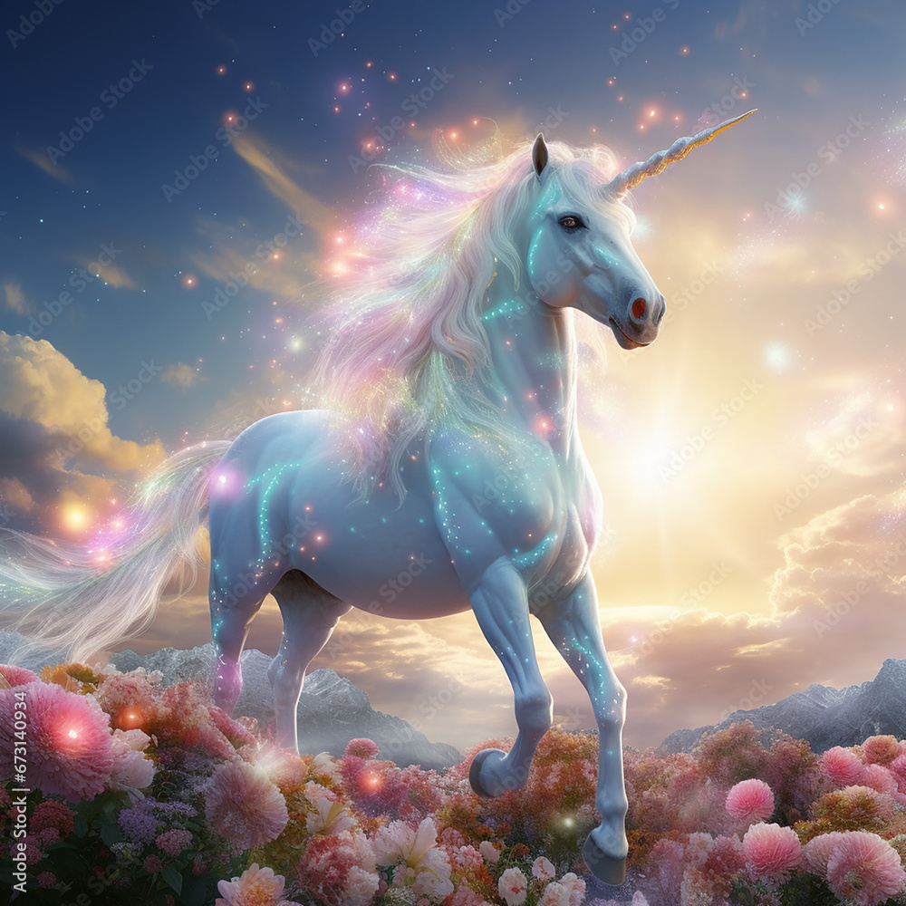 a Bright and beautiful Unicorn glowing in heaven created with Generative Ai a Bright and beautiful Unicorn glowing in heaven created with Generative Ai