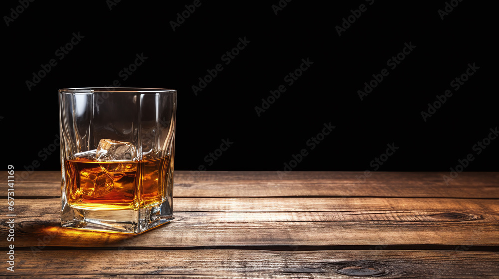 glass of whiskey on a wooden table against black background glass of whiskey on a wooden table against black background