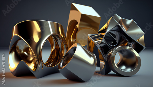 metallic forms with a 3D appearance