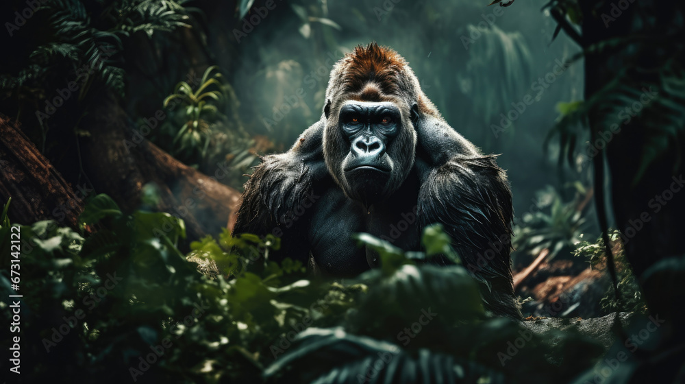Naklejka premium Majestic Gorilla in the Dense Rainforest