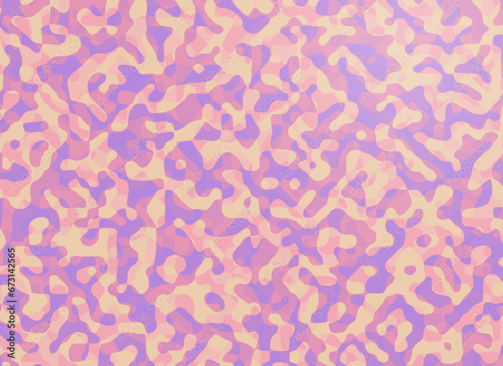 Abstract and chaotic purple, pink and orange layered shapes and patterns. Abstract high resolution full frame colorful background with copy space.