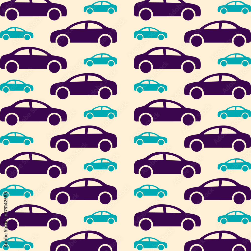 Car shapes geometric seamless pattern trendy colorful design beautiful vector illustration background