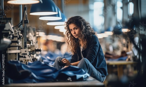 Woman Seamstress Operating Industrial Sewing Machine