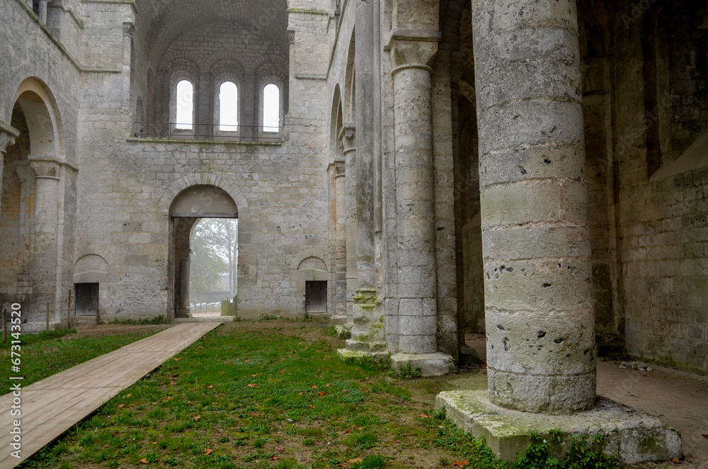 abbaye Saint Pierre de Jumièges, hiver dans la brume, fondée en 654, 76, Jumièges, Normandie, Seine Maritime, France abbaye Saint Pierre de Jumièges, hiver dans la brume, fondée en 654, 76, Jumièges, Normandie, Seine Maritime, France