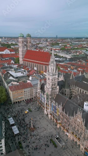 The drone aerial footage of old town of Munich, Bavaria, Germany. Munich is the capital and most populous city of the Free State of Bavaria.