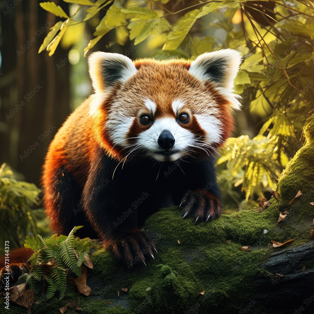 Fototapeta premium Red Panda in Natural Habitat Close-up Portrait