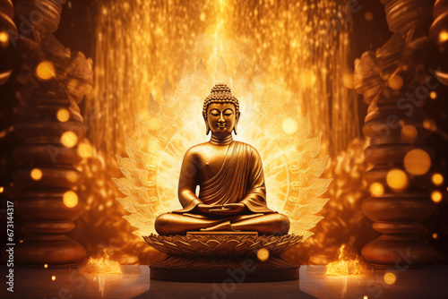 Glowing golden buddha in heaven light