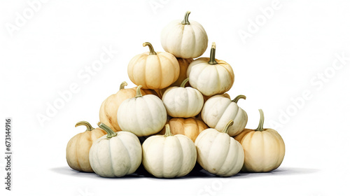 Stack of White Pumpkin Watercolor Painting Isolated in White Background