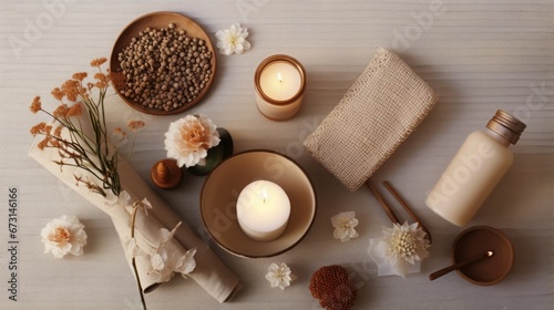 accessories for spa procedures on the table background.