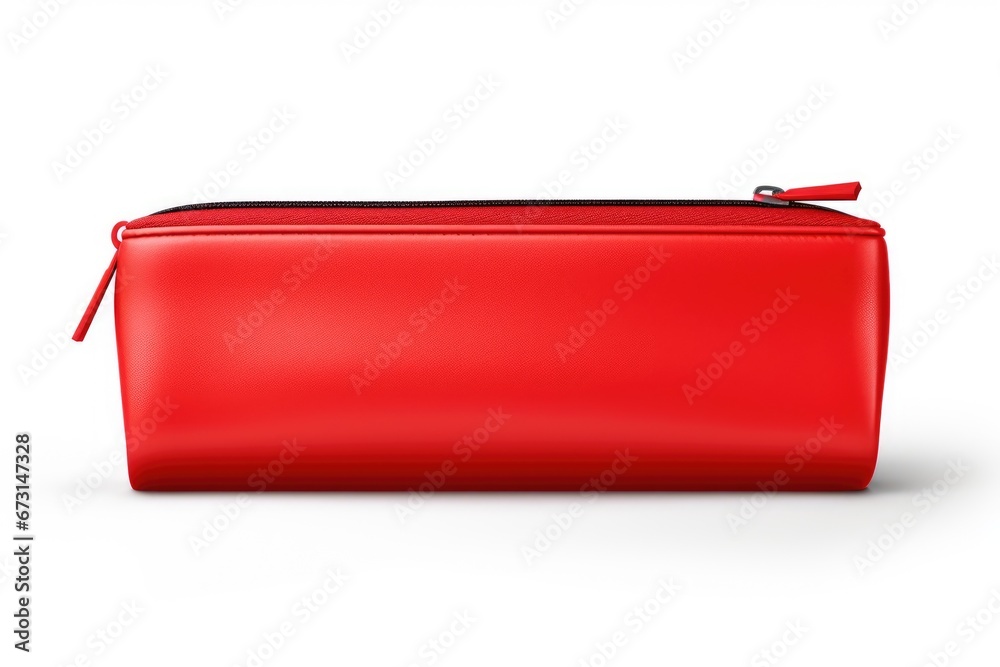 red pencil case mockup on white background - obrazy, fototapety, plakaty 