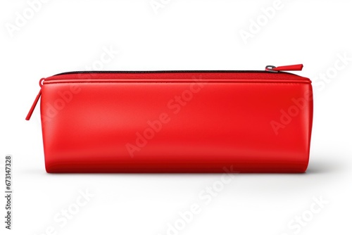 red pencil case mockup on white background