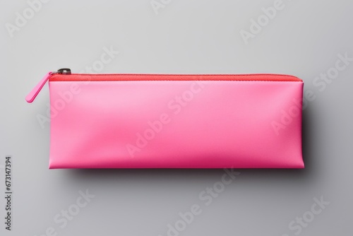 pink pencil case mockup on white background photo