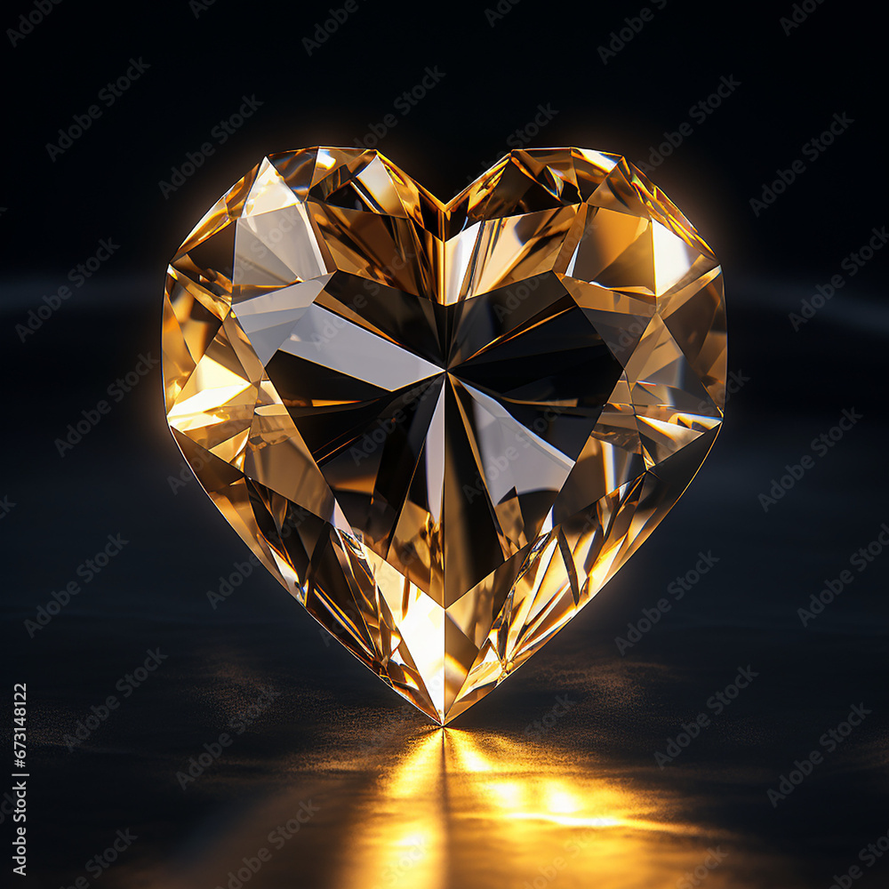 gold heart in a gold crystal on a black background ultra realistic created with Generative Ai gold heart in a gold crystal on a black background ultra realistic created with Generative Ai