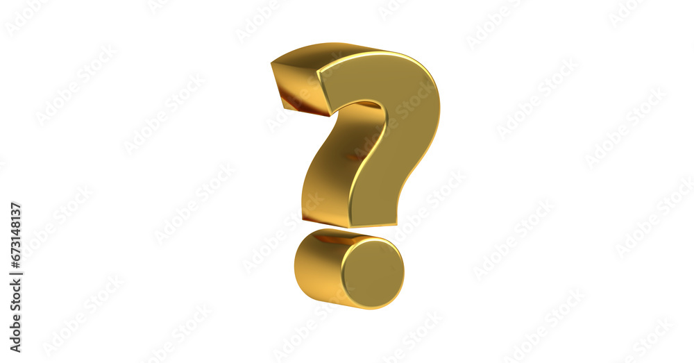 goldenes Fragezeichen metallische 3D-Schrift, Zeichen, Frage, FAQ, Antworten, Verhör, ungewiss, Schule, Unwissenheit