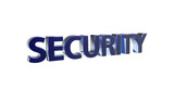 SECURITY plakativer metallischer 3D-Schriftzug, blau, Sicherheit, PC, Internet, Server, Peronenschutz, Datenschutz, Viren, Maleware, gehackt, Hacker, Schutz, Freisteller