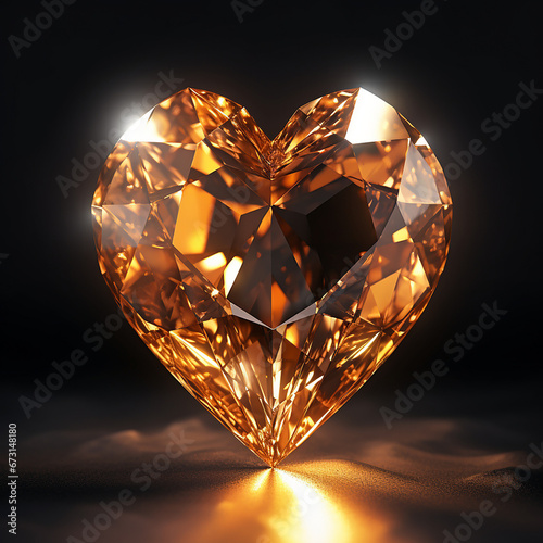 gold heart in a gold crystal on a black background ultra realistic created with Generative Ai