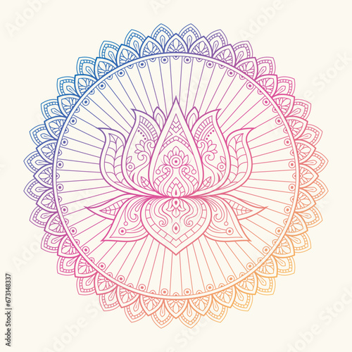 Vector ornamental Lotus flower Mandala, ethnic art, patterned Indian paisley. Hand-drawn illustration. Invitation element. Tattoo, astrology, alchemy, boho and magic symbol.