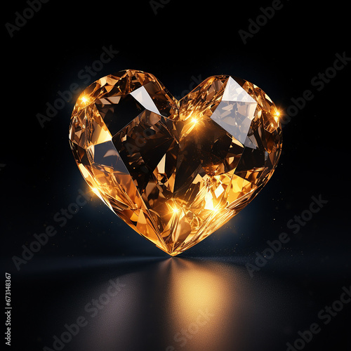 gold heart in a gold crystal on a black background ultra realistic created with Generative Ai