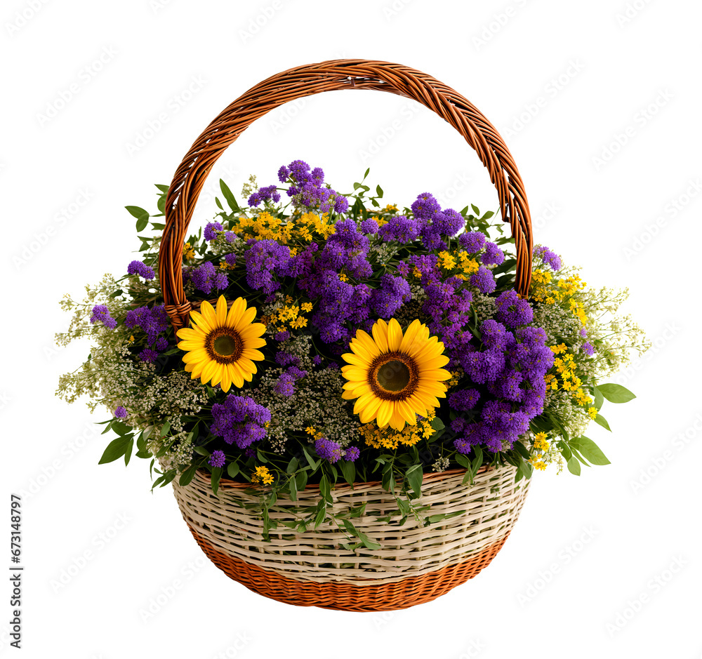 A bouquet of luxurious flowers in a basket on a white background. Flowers A bouquet of luxurious flowers in a basket on a white background. Flowers
