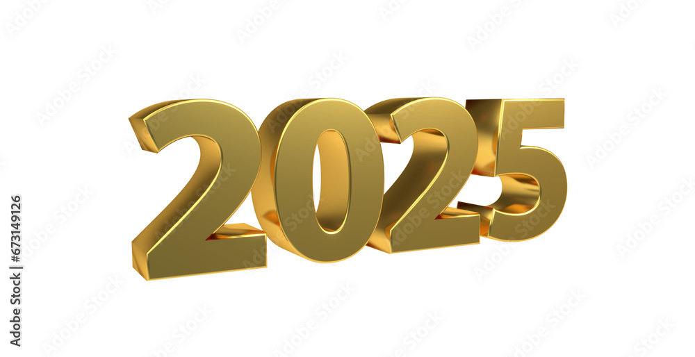 2025 plakative metallische goldene 3DSchrift, Jahreszahl, Kalender, Perspektive, Nummer