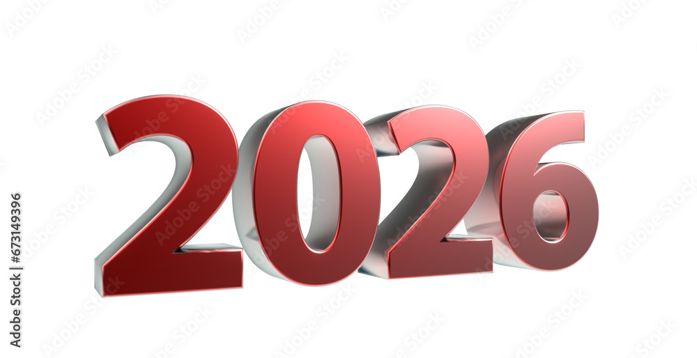 2026 plakative metallische 3D-Schrift, rot, Jahreszahl, Kalender, Perspektive, Nummer, Jubiläum, Neujahr, Jahreswechsel, Freisteller, Alphakanal 2026 plakative metallische 3D-Schrift, rot, Jahreszahl, Kalender, Perspektive, Nummer, Jubiläum, Neujahr, Jahreswechsel, Freisteller, Alphakanal