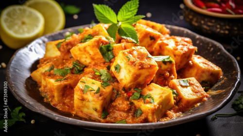 Paneer Makhani Butter Masala Curry on Selective Focus Background