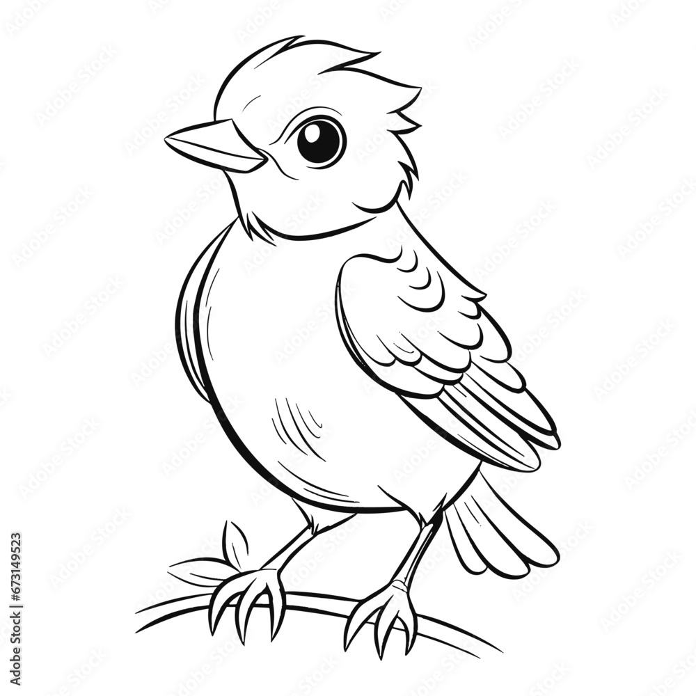 Cute bird line drawing vector for coloring page