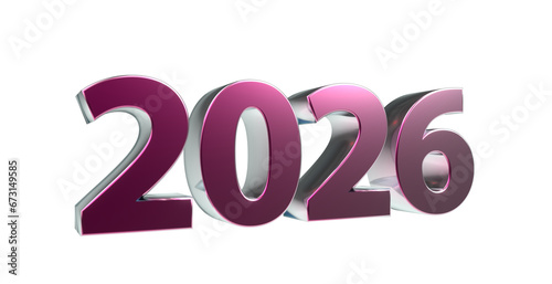 2026 plakative metallische pink violette 3D-Schrift, Jahreszahl, Kalender, Perspektive, Nummer, Jubiläum, Neujahr, Jahreswechsel, Freisteller, Alphakanal