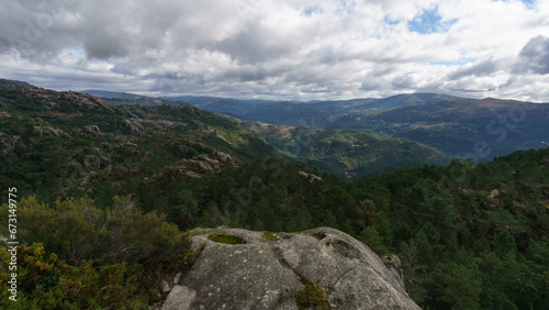 Panorama of mountain landscape with autumn forest from miradouro das Rocas of Peneda-Geres National Park, Vilar da Veiga, Portugal